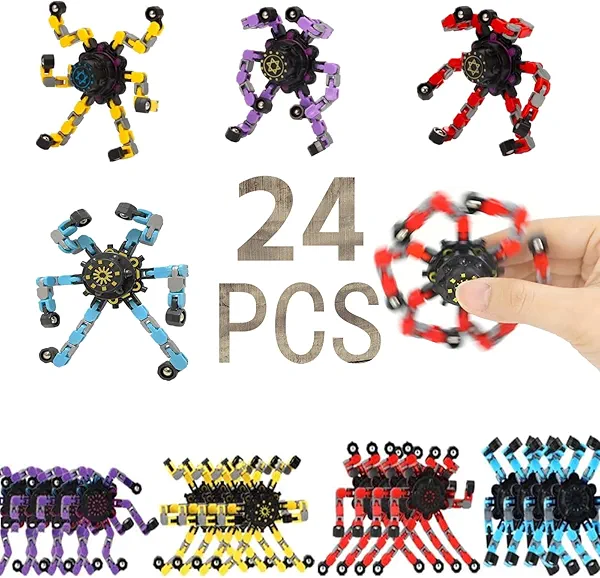 24 PcsTransformable Fidget Spinners for Kids and Adults Stress Relief Sensory Toys for Boys and Girls Fingertip Gyros for Party Favors Easter Gifts for Kids, Classroom Prize Stocking Stuffers