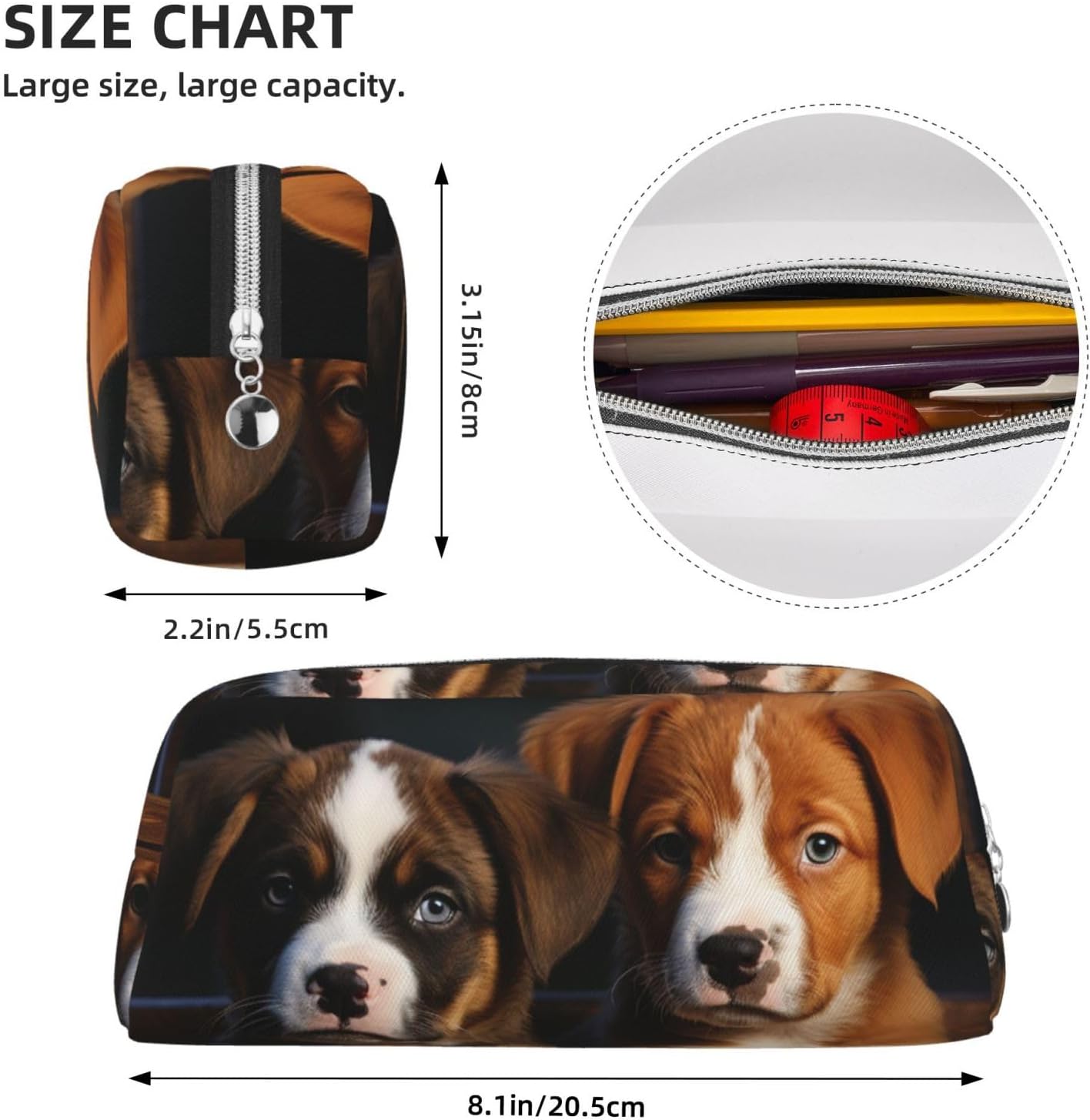 Pencil Case Puppies Dogs Pets Animals Big Pencil Bag Portable Coin Pouch Aesthetic Cosmetic Bag Leather Makeup Bag image 3