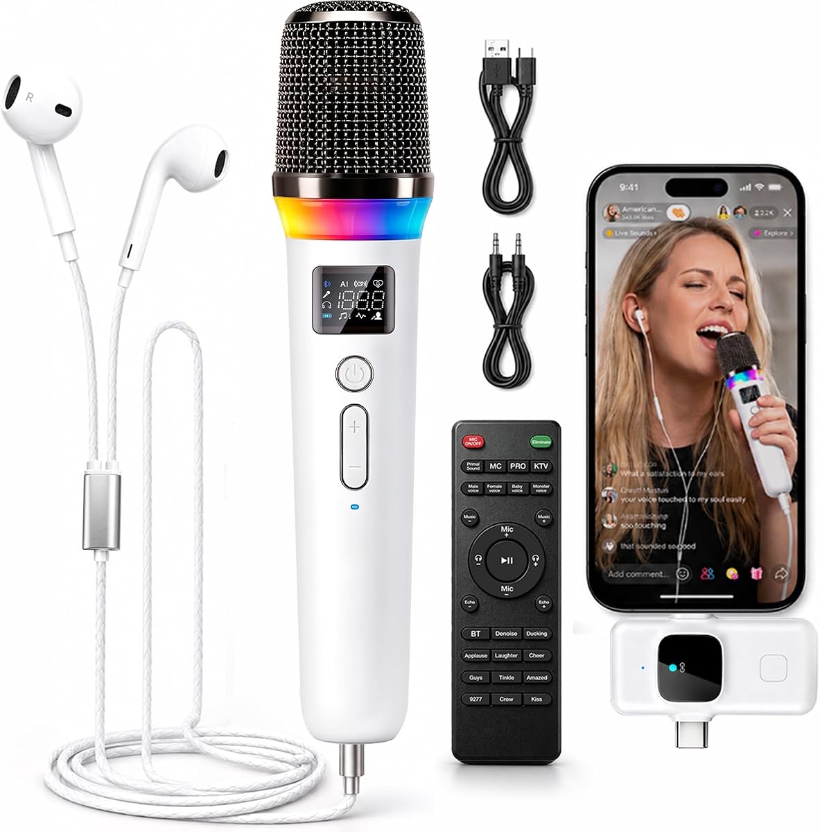 Online Karaoke Microphone w/Voice Changer, Sound Effects for TikTok Live | Real-Time Monitoring, Easy Plug & Play Setup, Beginner-Friendly for YouTube Livestreams, Singing, Interactive Online Chats