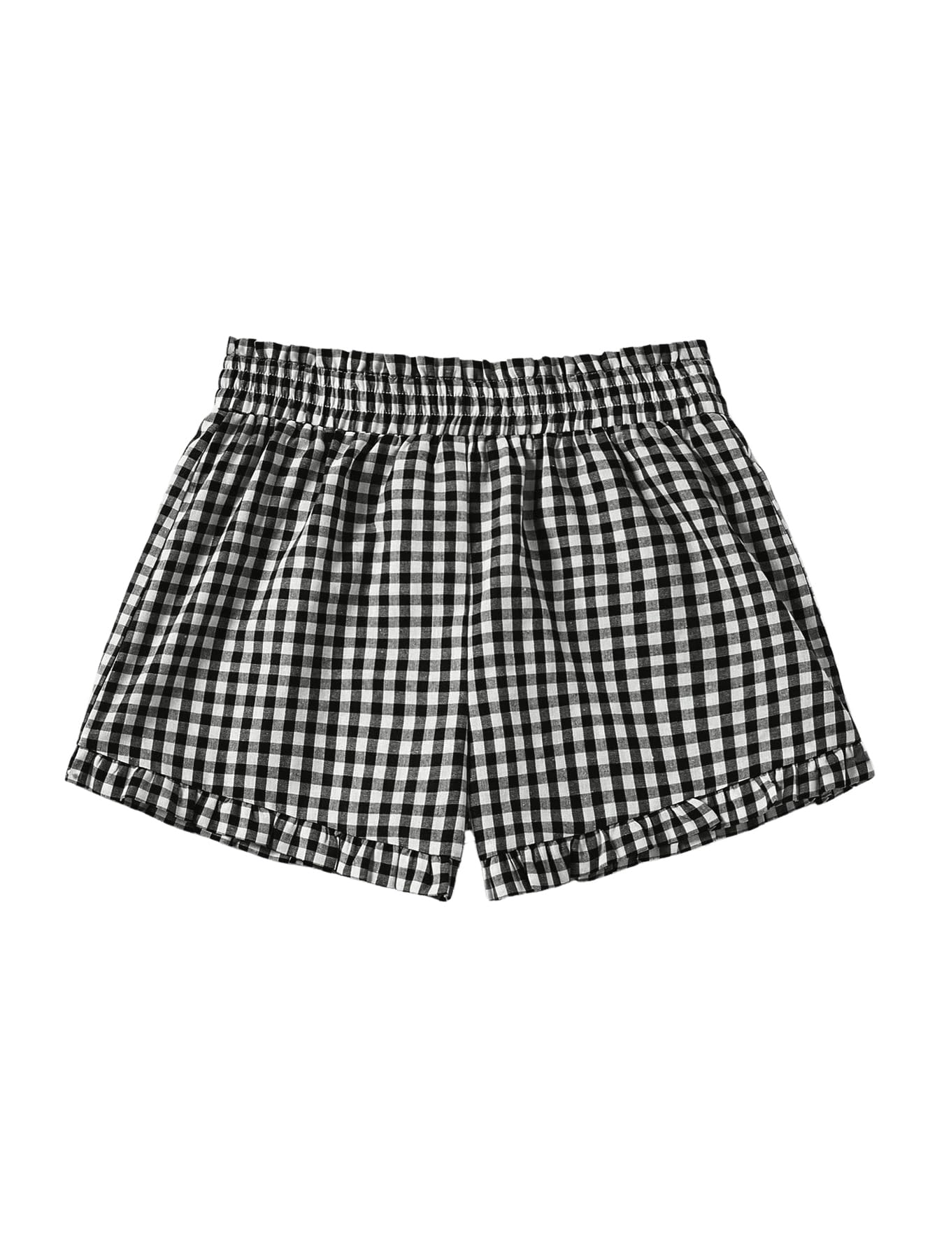 SweatyRocks Women's Ruffle Boxer Shorts Gingham Plaid Pajama Lounge Shorts Y2K Sleep Bottoms