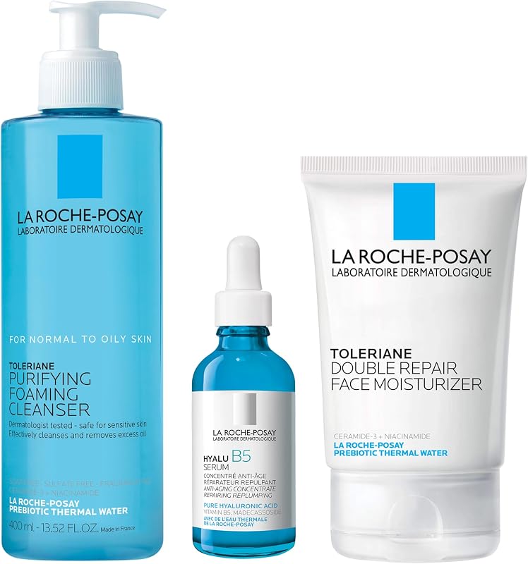 La Roche Posay Toleriane Purifying Cleanser + Toleriane Double Repaire Moisturizer + Hyalu B5 Serum