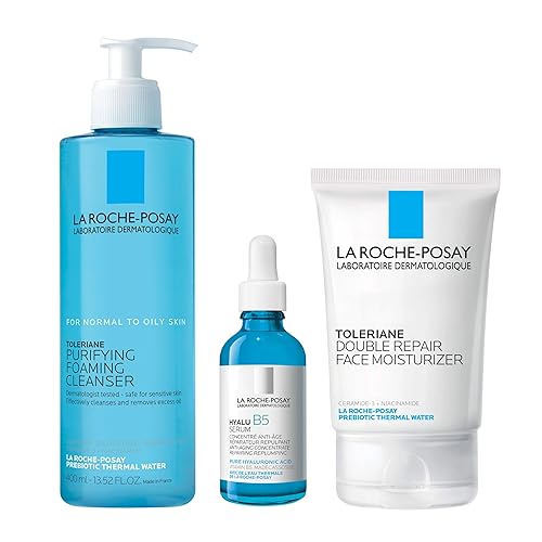 La Roche-Posay Toleriane Double Repair Face Moisturizer, Daily Moisturizer Face Cream with Ceramide & Niacinamide for All Skin Types, Immediate Comfort & Long Lasting Hydration, Fragrance Free - 18.59 Fl Oz (with Full Cleanser & Serum)