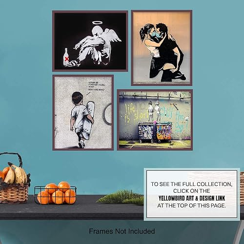 Miniatura 7 de Banksy Posters Set - 8x10 Urban Graffiti Wall Art - Wall Mural Set - Mural Art - Fallen Angel, Forever Young - Teen Room Decor - Dorm Decor - Street