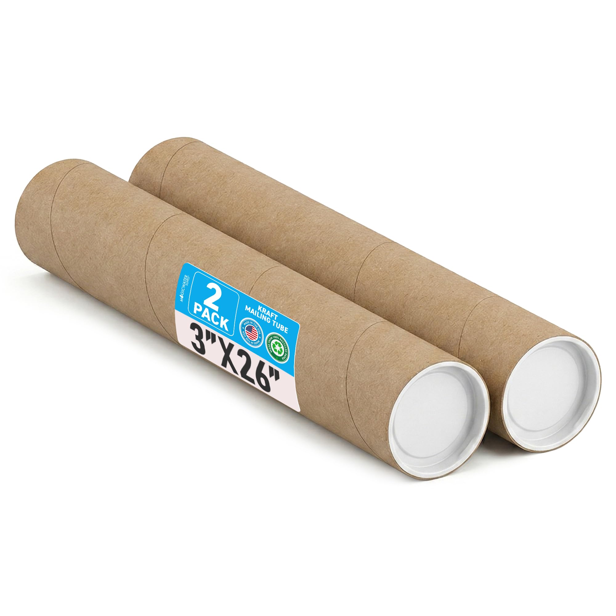 MagicWater Supply Lot de 2 tubes d'expédition – 7,6 x 66 cm – Kraft – Pour l'expédition et le stockage d'affiches, d'arts, d'artisanat et de documents