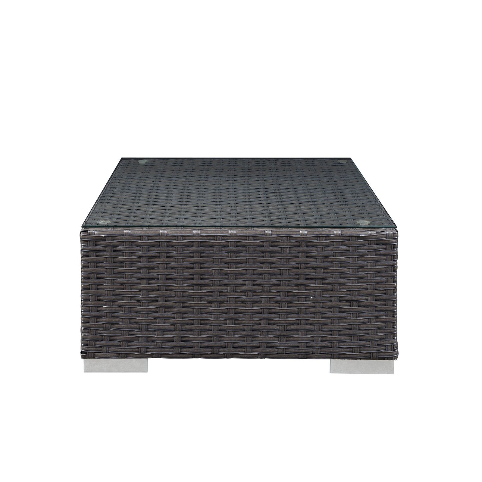 Modern Contemporary Outdoor Patio Ottoman, Navy, Fabric, Synthetic Rattan