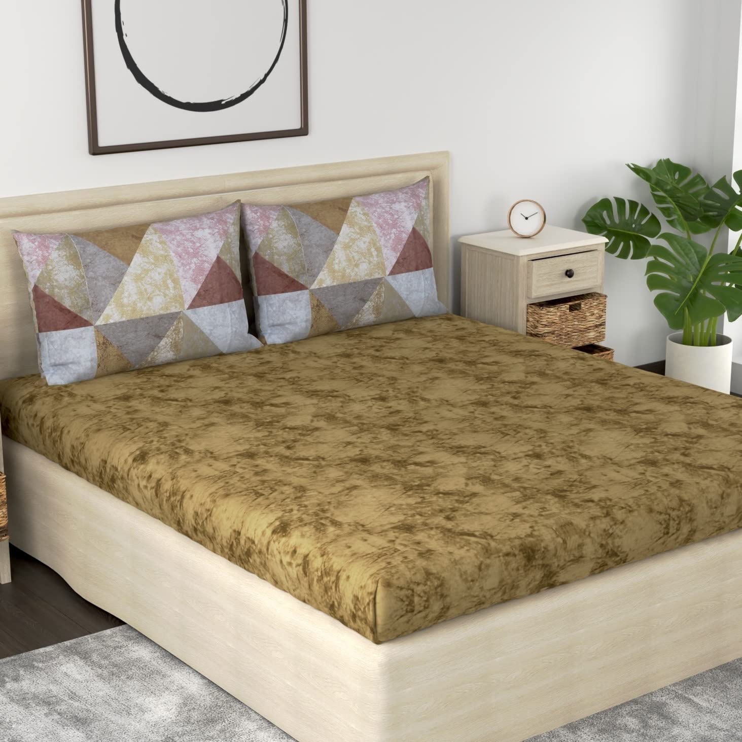 Huesland by Ahmedabad Cotton 186 TC Cotton Bedsheet for Double Bed King Size with 2 Pillow Covers | 9ft x 9ft | Green Ochre, Grey & Mulberry (B0C38WWKHY) Amazon Price History, Amazon Price Tracker