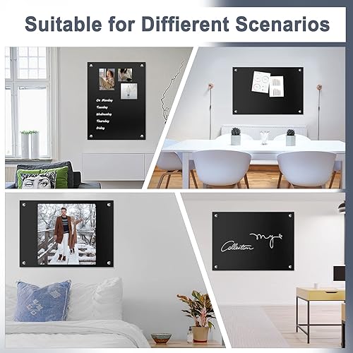 Miniatura 6 de 4 THOUGHT Pizarra blanca magnética de vidrio 46 x 33 pulgadas tablero de vidrio de borrado en seco montado en la pared superficie negra incluye