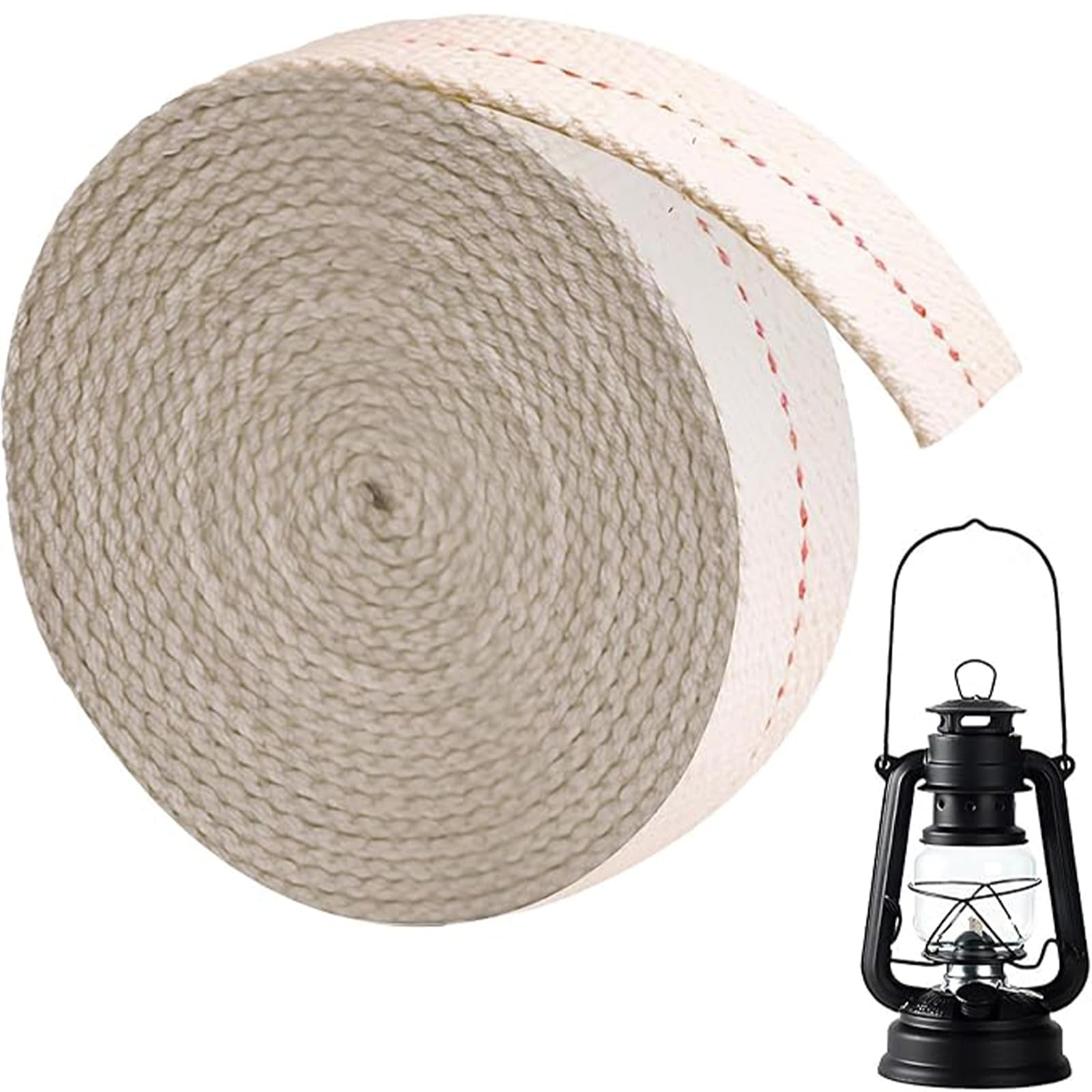 Ktguk White 2 Rolls Oil Lamp Wick,2 Metres Flat Cotton Lanterns Wicks Replacement,Retro Wicks For Oil Lamps With Red Stitch,Wick For Kerosene Lamps Accessories,Stitch Lamp For Kerosene Burners Lighting