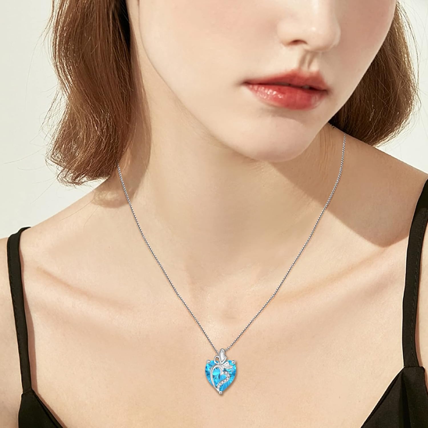 Butterfly Necklace for Women 925 Sterling Silver Birthstone Love Heart Necklace Dainty Jewelry Gifts for Women Wife Girlfriend Mother Daughter Her - Image 2