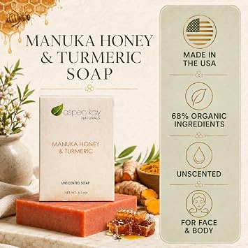 Manuka Honey & Turmeric Soap with Organic Aloe Vera & Shea Butter. 4.5 oz