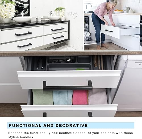 Miniatura 5 de Paquete de 10 tiradores de gabinete de 3-34 pulgadas (3.780 in) con agujero central de alta textura, barra cuadrada de aleación de aluminio sólido,