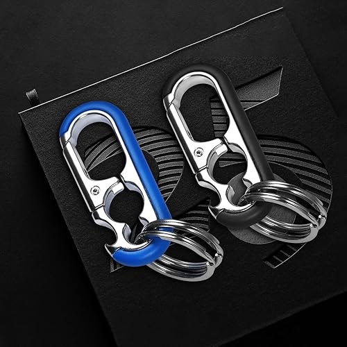 Miniatura 2 de WAPSAT Llavero para hombre  Llavero abridor de botellas con 2 anillos, liberación rápida, aleación de zinc, negro, llavero perfecto para coche