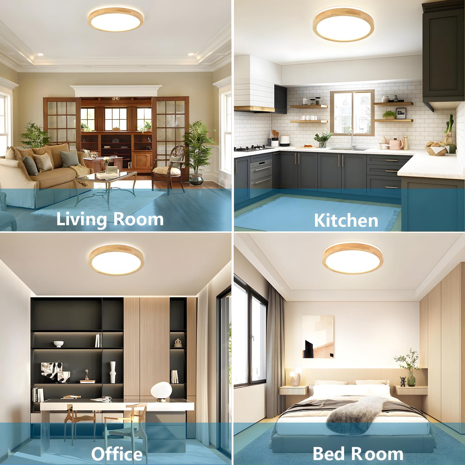 YYUTLUO LED Ceiling Light Wood, Top 360° Glow Round Natural Wooden Lamp, A:ø30cm - Natural White 4500k (No Dimmable) - Image 3