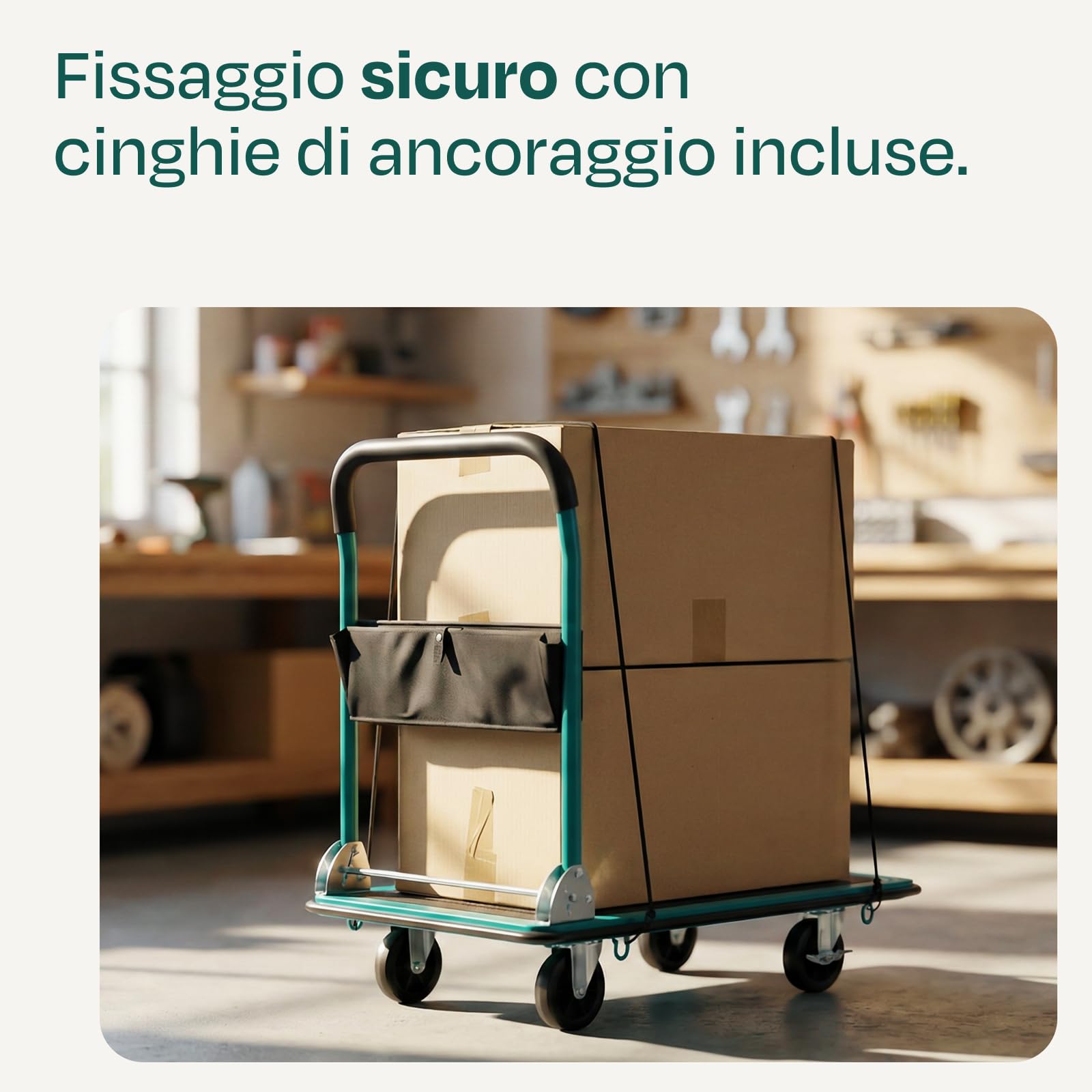 Carrello a Piattaforma Pieghevole 300 kg – Carrello da Trasporto in Acciaio con Ruote e Freni, Piano 90x60 cm – Ideale per Magazzino, Officina, Garage e Traslochi