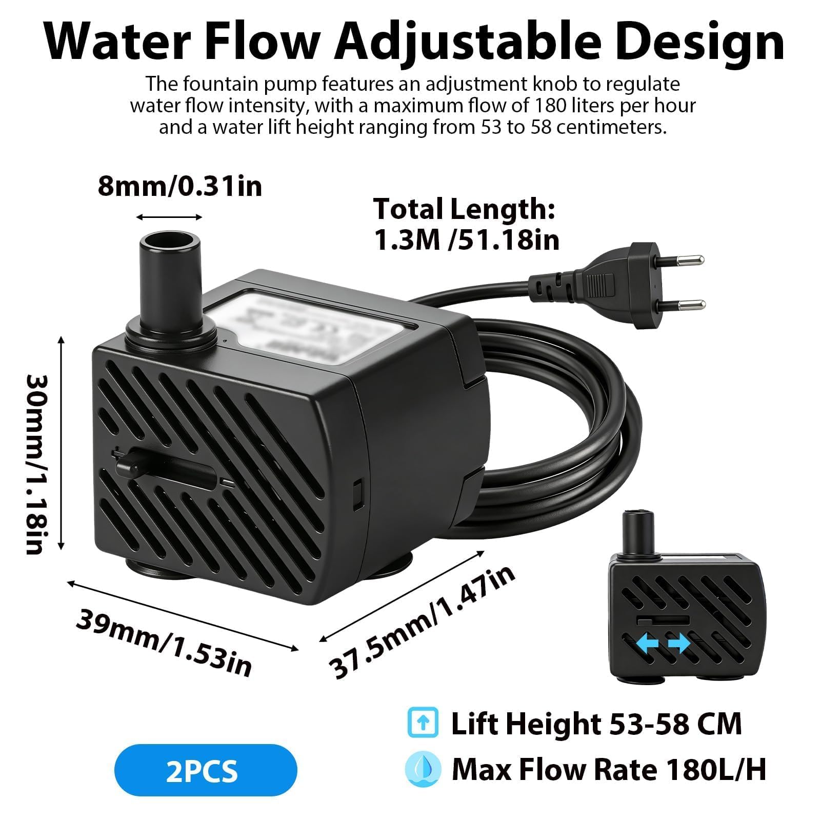2 sztuki mini pompa zatapialna 3W 180 l/h