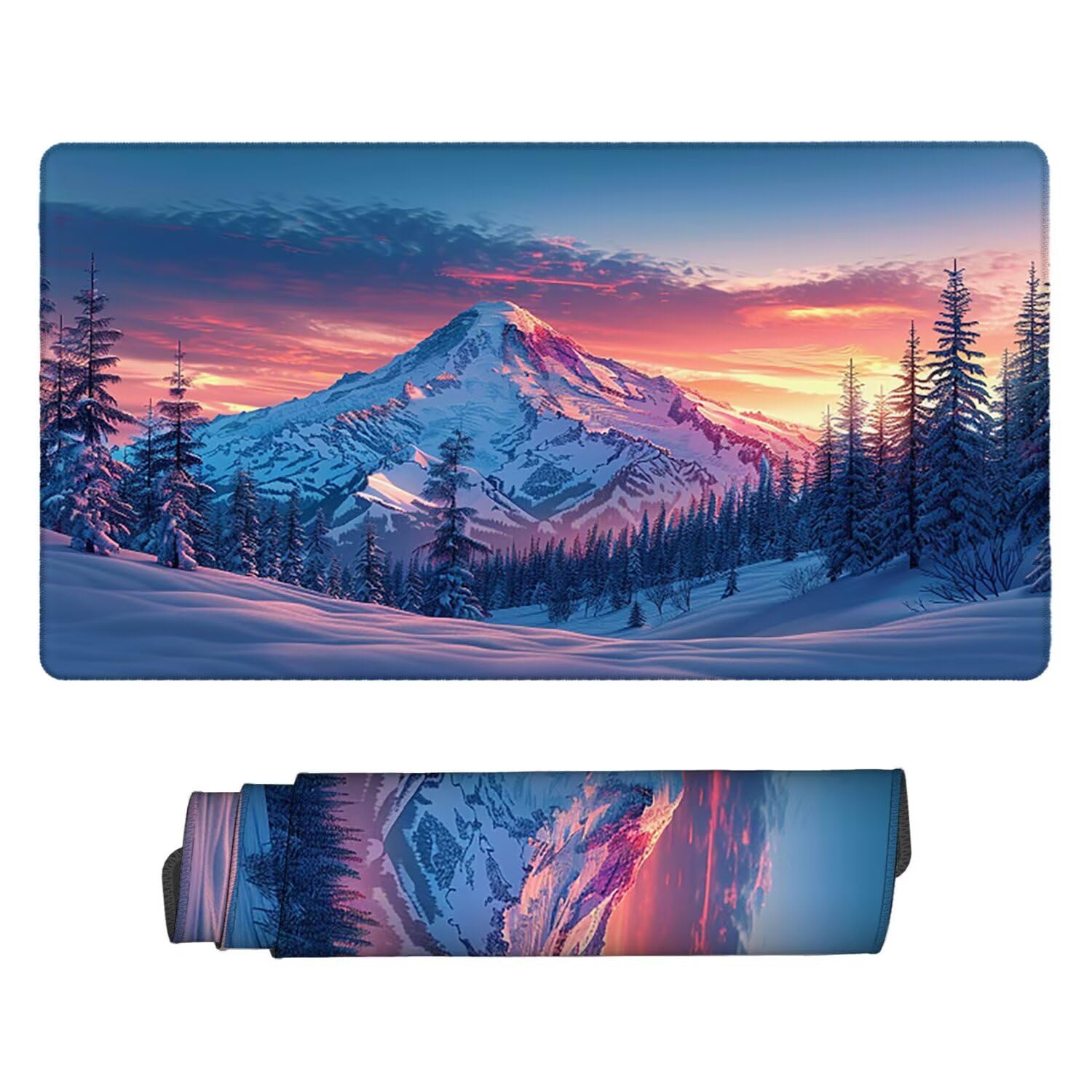 Podkładka pod mysz do gier XXL Mousepad 1000 x 500 mm, duża podkładka pod biurko z antypoślizgową gumową podstawą dla graczy, poprawia precyzję i szybkość (śnieżna góra) X-933