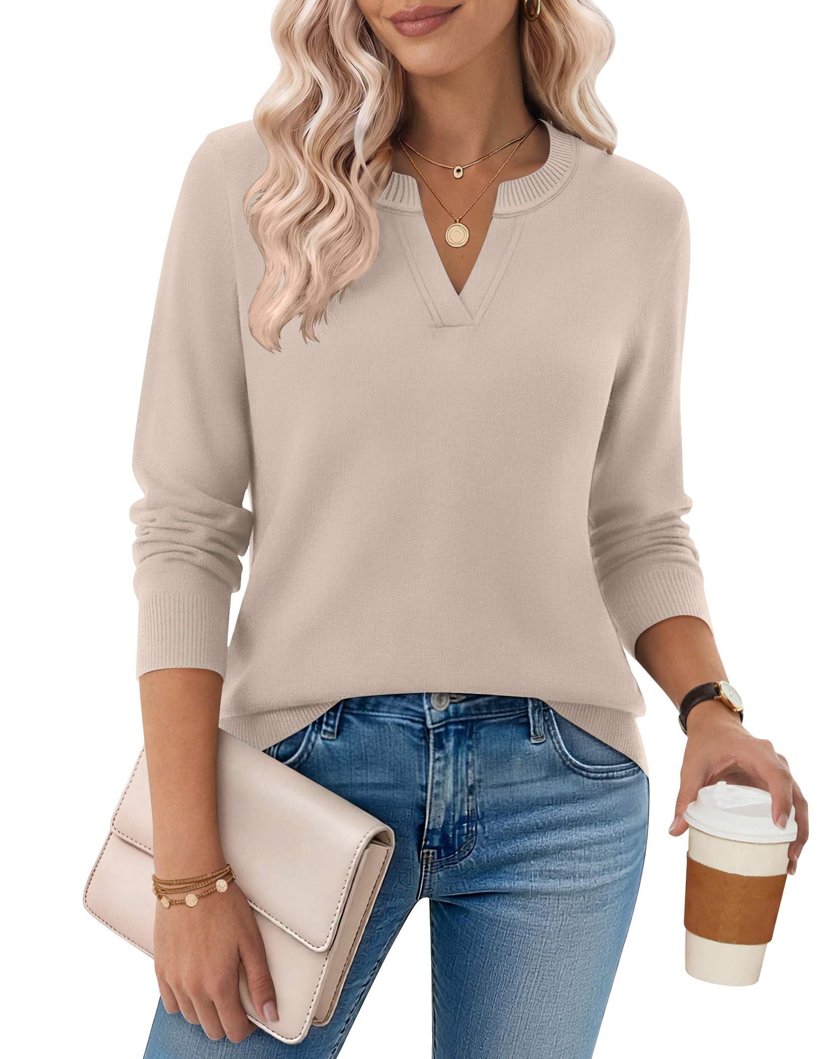 Zeagoo Womens V Neck Sweaters 2026 Fall Long Sleeve Pullover Tops Business Casua...