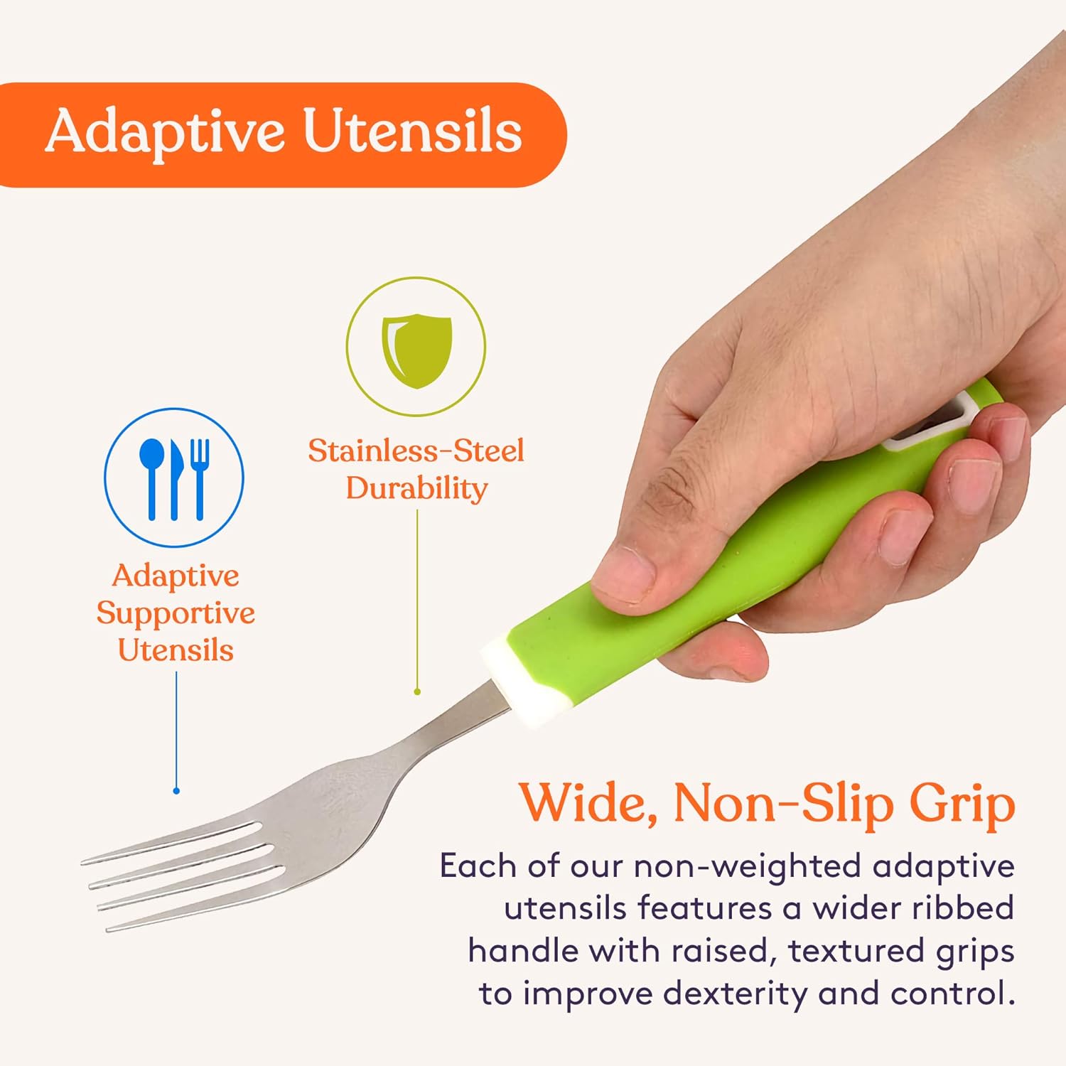Special Supplies Adaptive Utensils 5-Piece Set Non-Weighted, Non-Slip Handles for Hand Tremors, Arthritis, Parkinson’s, Elderly Use -Stainless Steel Knife, Rocker Knife, Fork, Spoons -Colored : Health & Household