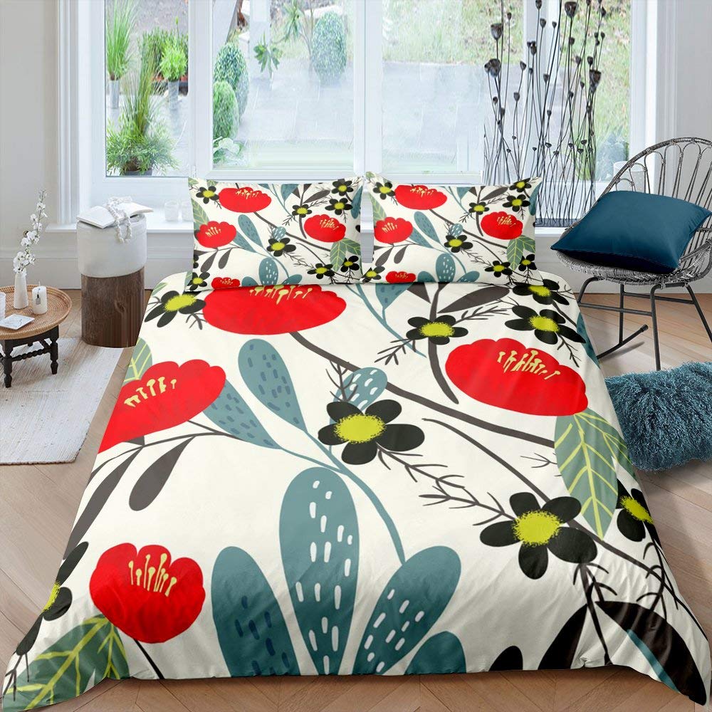 Highbuy Set Copripiumino King Size In Jersey Di Cotone Floreale - Morbido, Reversibile Con Cerniera, 264x228 Cm + 2 Federe