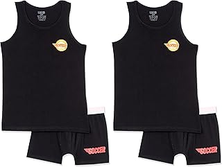 طقم ملابس داخلية من دايس للأولاد، مصنوع من القطن والليكرا، باللون الأسود، مقاس 14-15 سنة، بتصميم مطبوع، عبوة من قطعتين