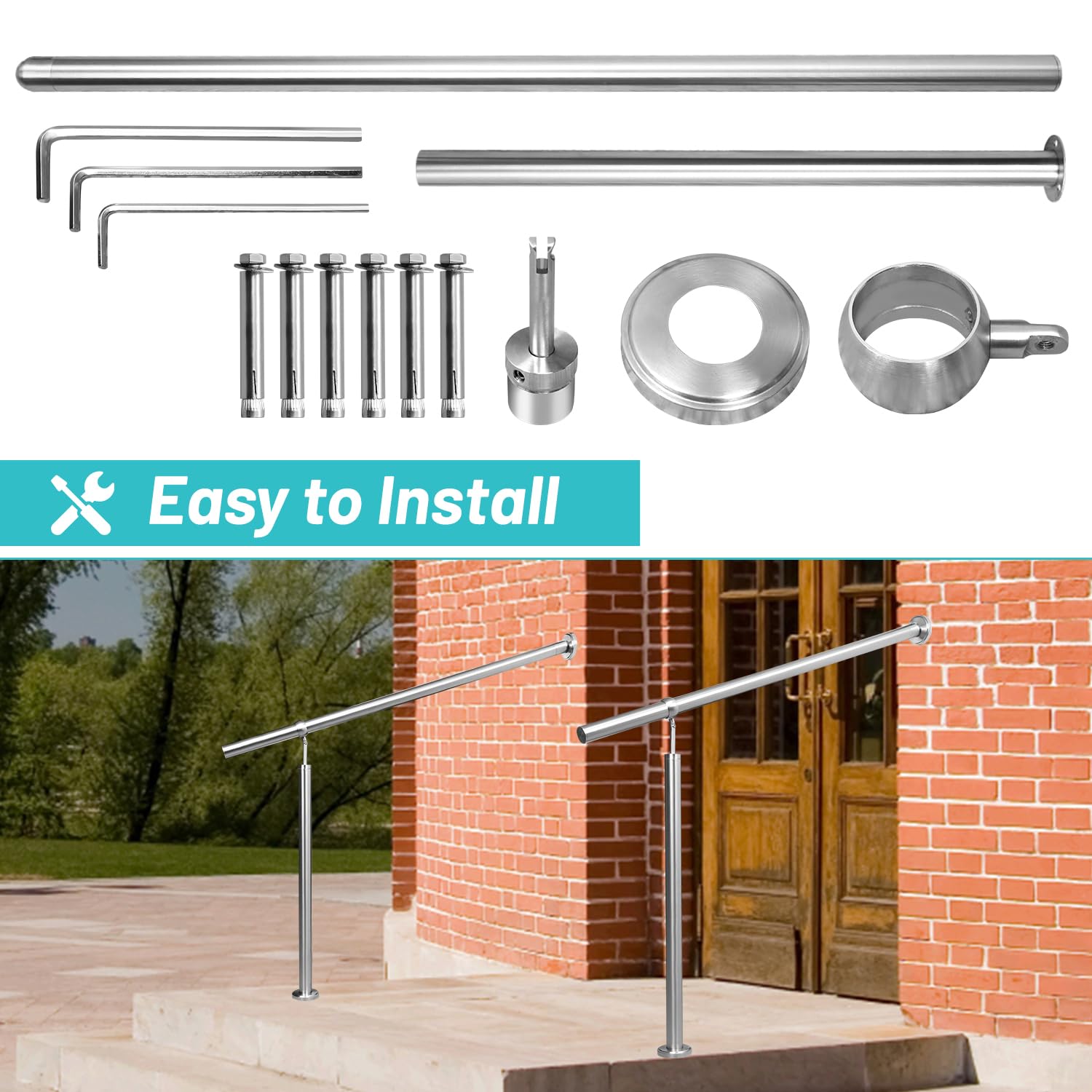 Fiqops Corrimano in acciaio inox, ringhiera esterna per scale, angolo di regolazione ba, ringhiera d'ingresso 160 cm, corrimano per scale interne ed esterne, ringhiera esterna in acciaio inox
