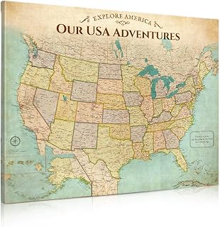 DECORARTS - Antique US Map Wall Art, Giclee Canvas Print for Travel Recording and Classic Interior Style