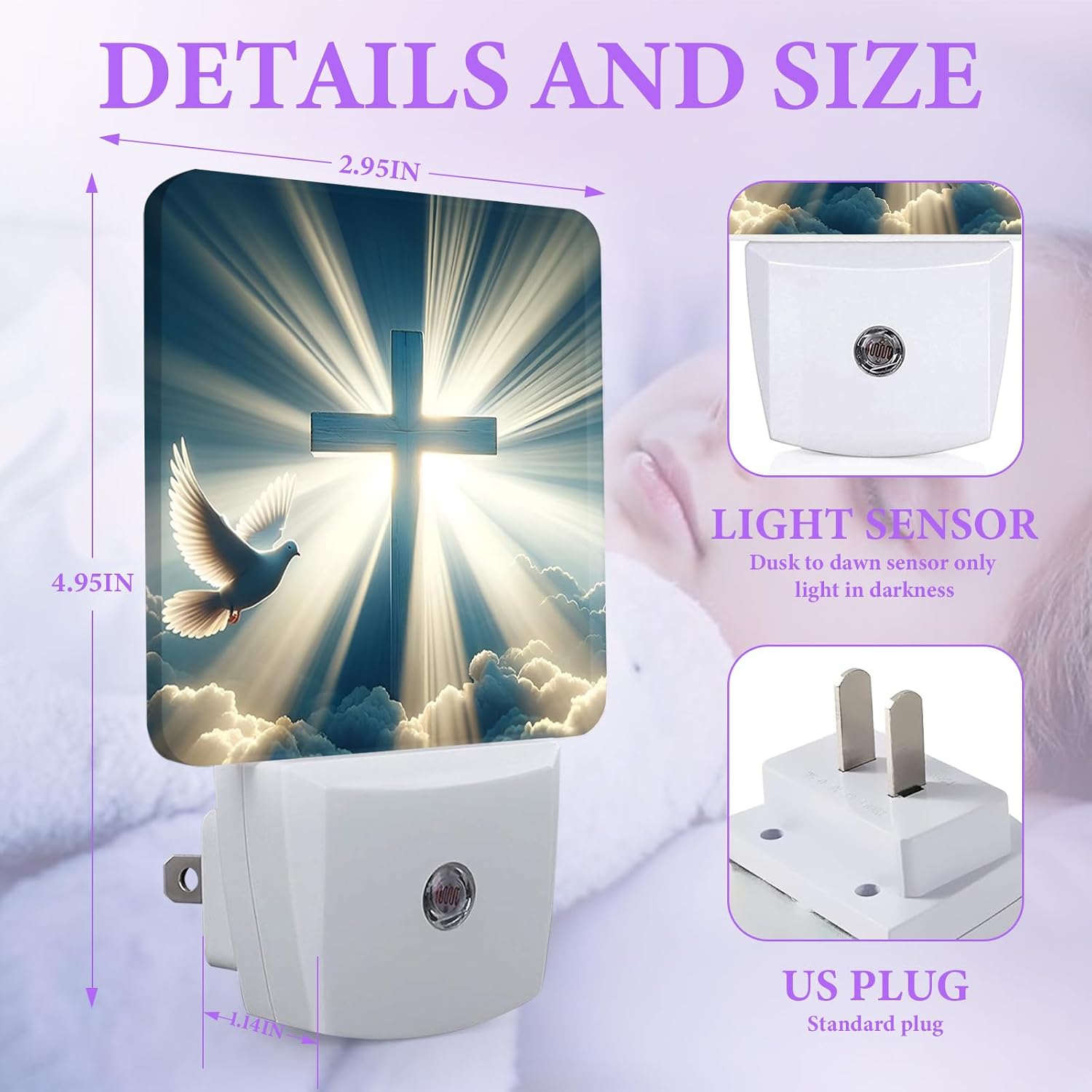 Cross Heaven Night Light,Plug-in Night Lights with Dusk-to-Dawn Sensor for Bedroom,Bathroom and Living Room Sleep Friendly lamp 0.5w image 2