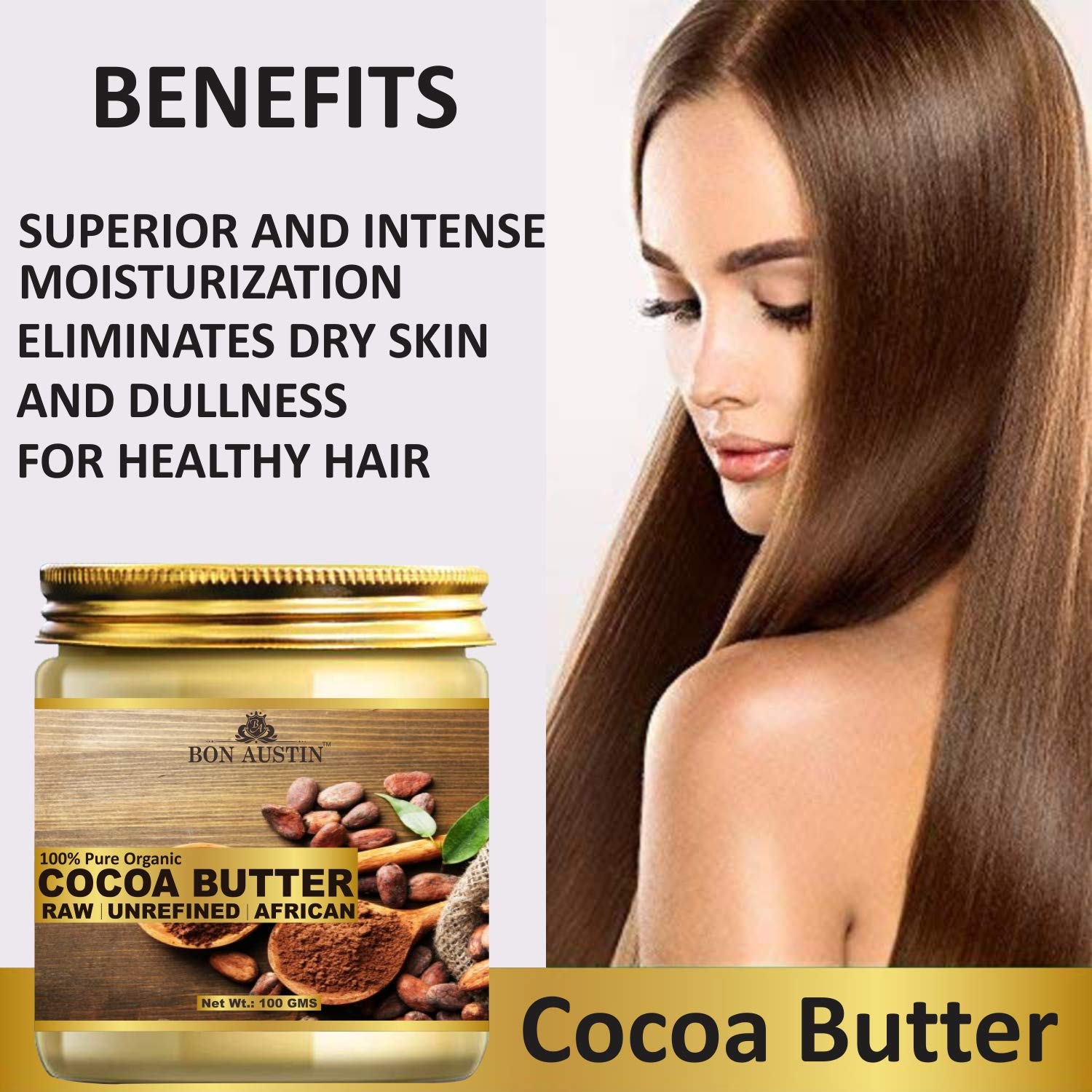 Bon Austin 100% Organic Cocoa Butter - RAW, UNREFINED & AFRICAN- For Moisturization of Body and Skin (100 gms) 3