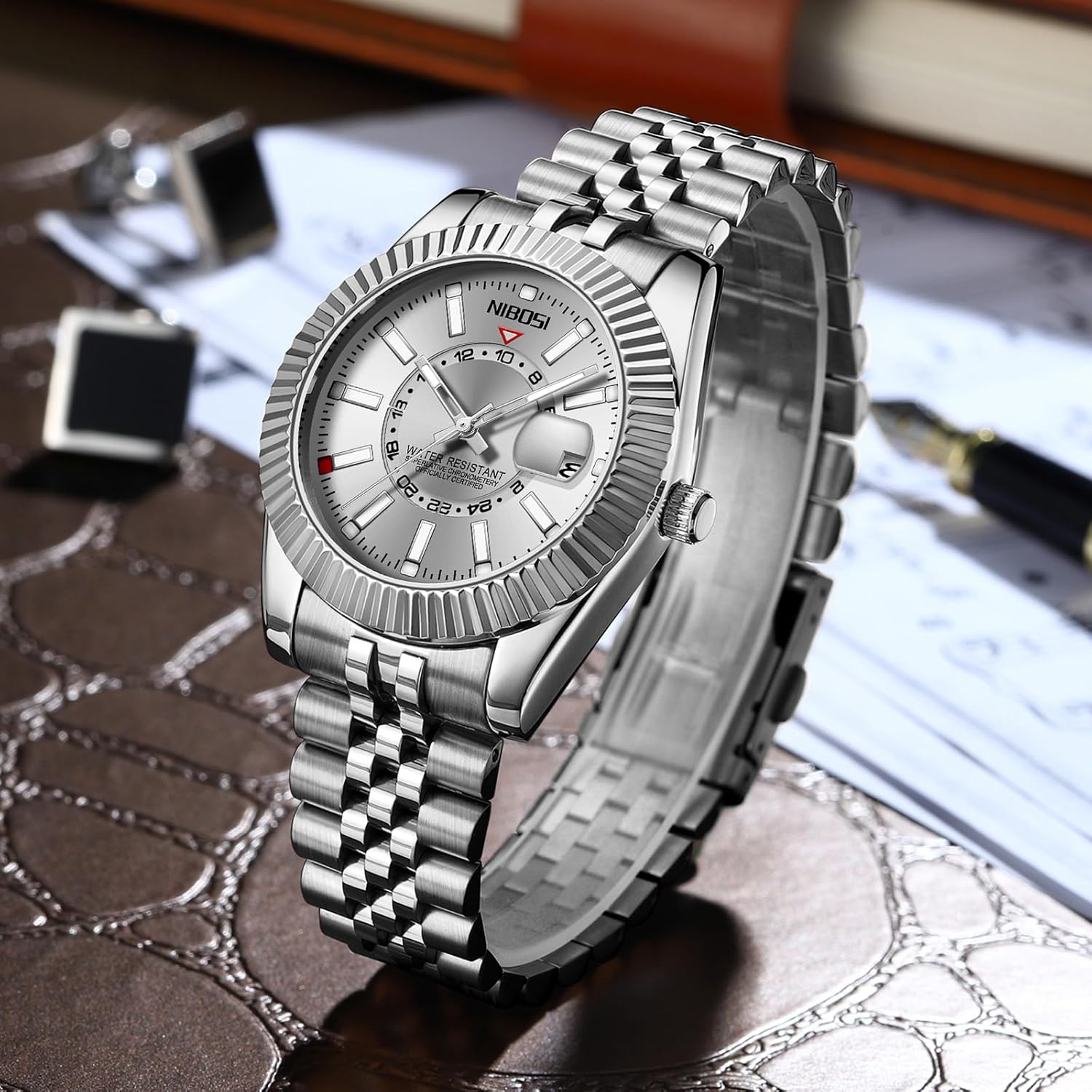 NIBOSI Watches for Men Analog Quartz Stainless Steel Dial with Date Waterproof Business Classic Luxury Dress Mens Wrist Watches - Image 4