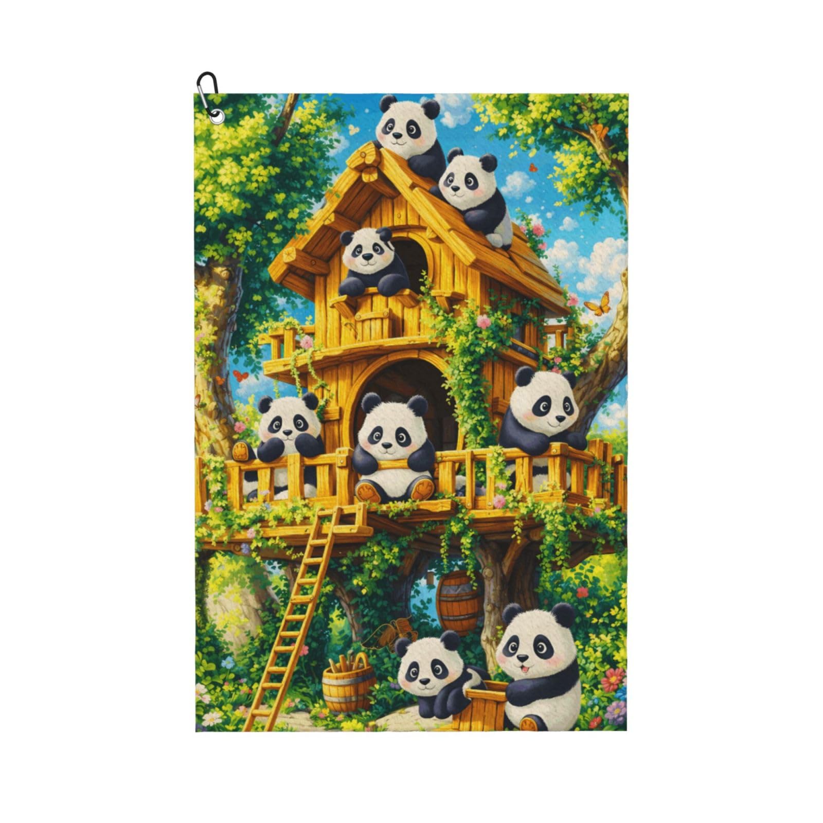 Oudrspo Cartoon Playful Panda Multi-Functional Golf Towel | Absorbent Quick Drying 16x24in