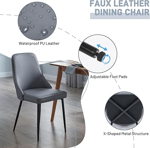 Miniatura 3 de Juego de 4 sillas de comedor modernas, tapizadas de piel sintética, sillas de comedor, sillas de cocina, sillas auxiliares de cena con respaldo