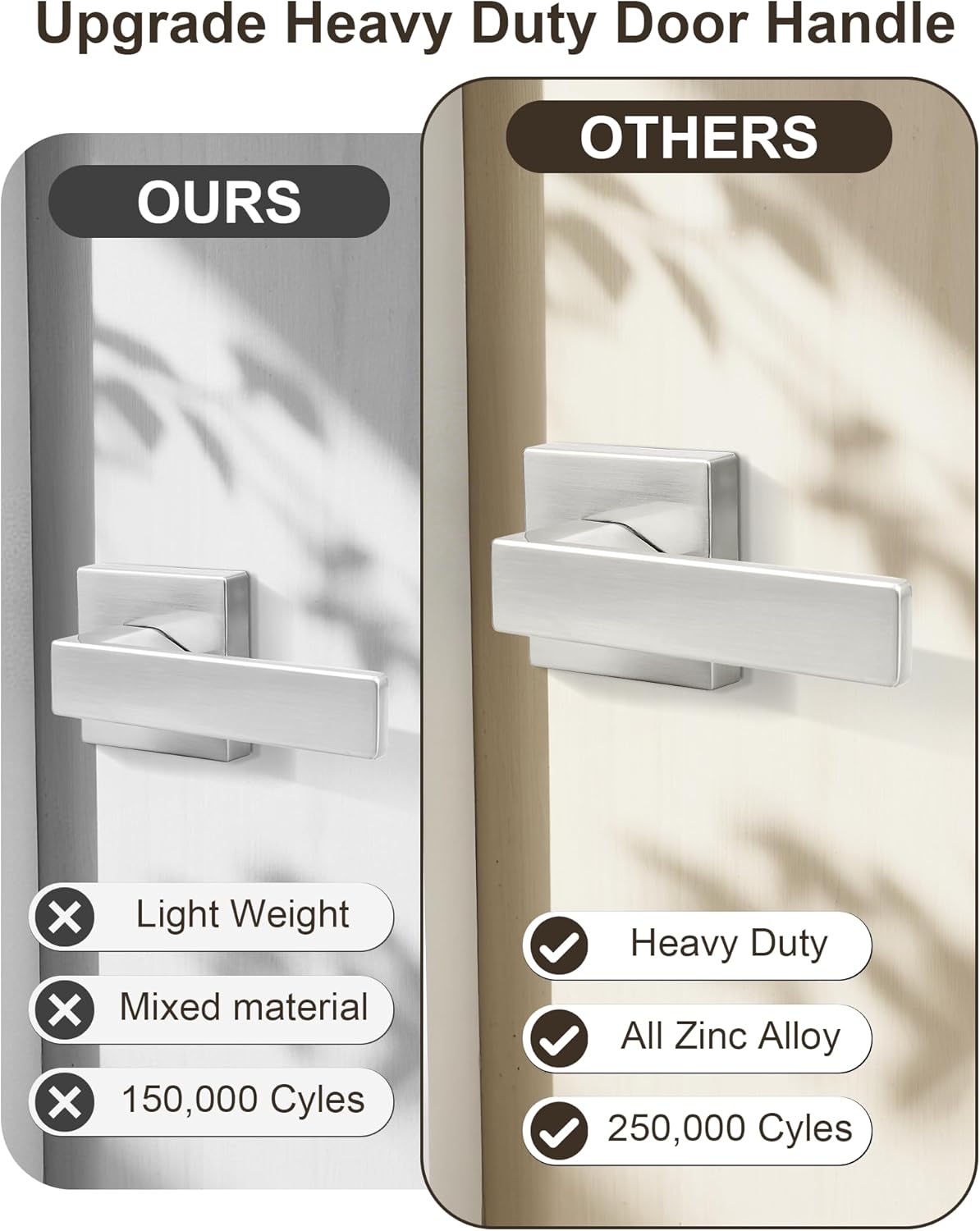 Probrico 5 Pack Square Door Lever Door Lock Handle Lockset Keyless Doorknobs Passage Knobs Lockset Interior Hallway Passage Closet in Satin Nickel