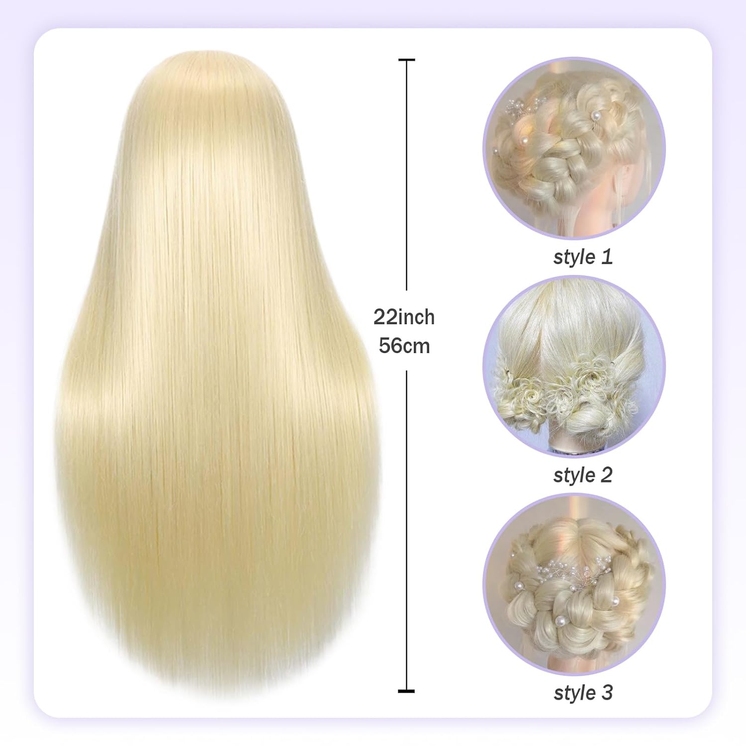 22" MQHIHI Mannequin Head Human Hair Cosmetology Manikin Doll Head with 80% Real Human Hair for Hairdresser Practice Cutting Braiding Hair Styling with Clamp Holder and Tools (Blond)