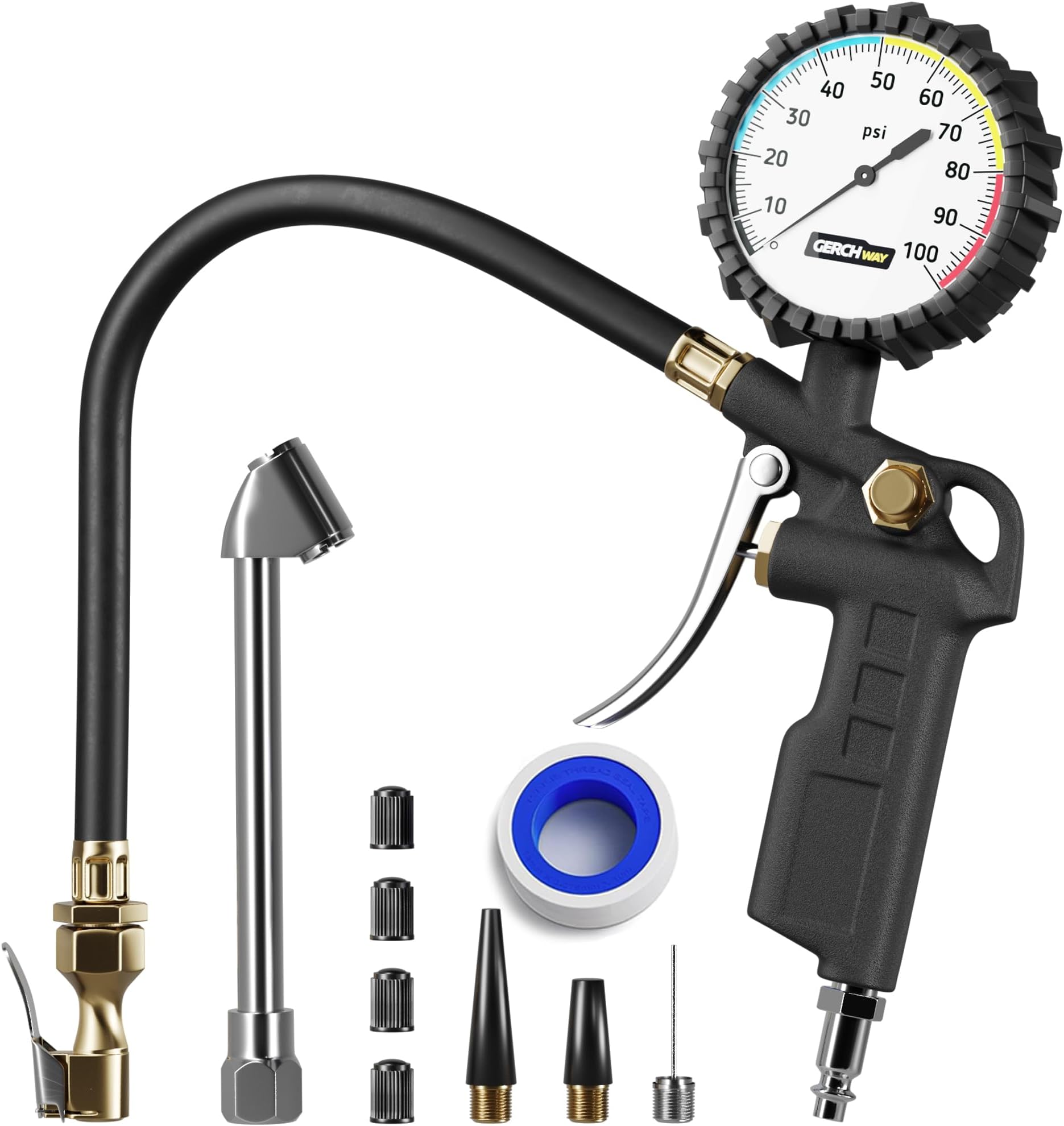 AstroAI 250PSI Tire Inflator Pressure Gauge with 1/4" FNPT Tire Air Chuck Bundle