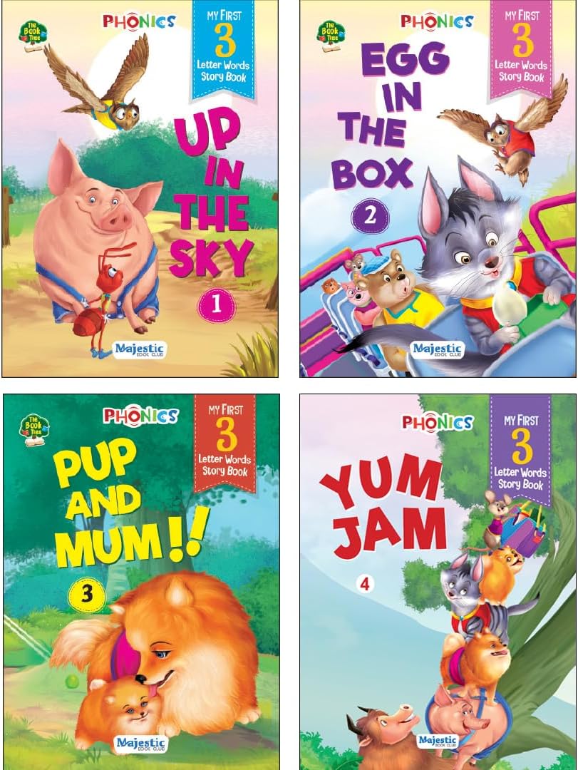 THE BOOK TREE Phonics First Reading Book of 3 letter words reading book, set of 4 books for early readers with activity. LARGE FONT SIZE.