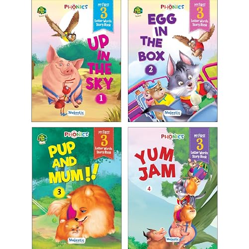 THE BOOK TREE Phonics First Reading Book of 3 letter words reading book, set of 4 books for early readers with activity. LARGE FONT SIZE.