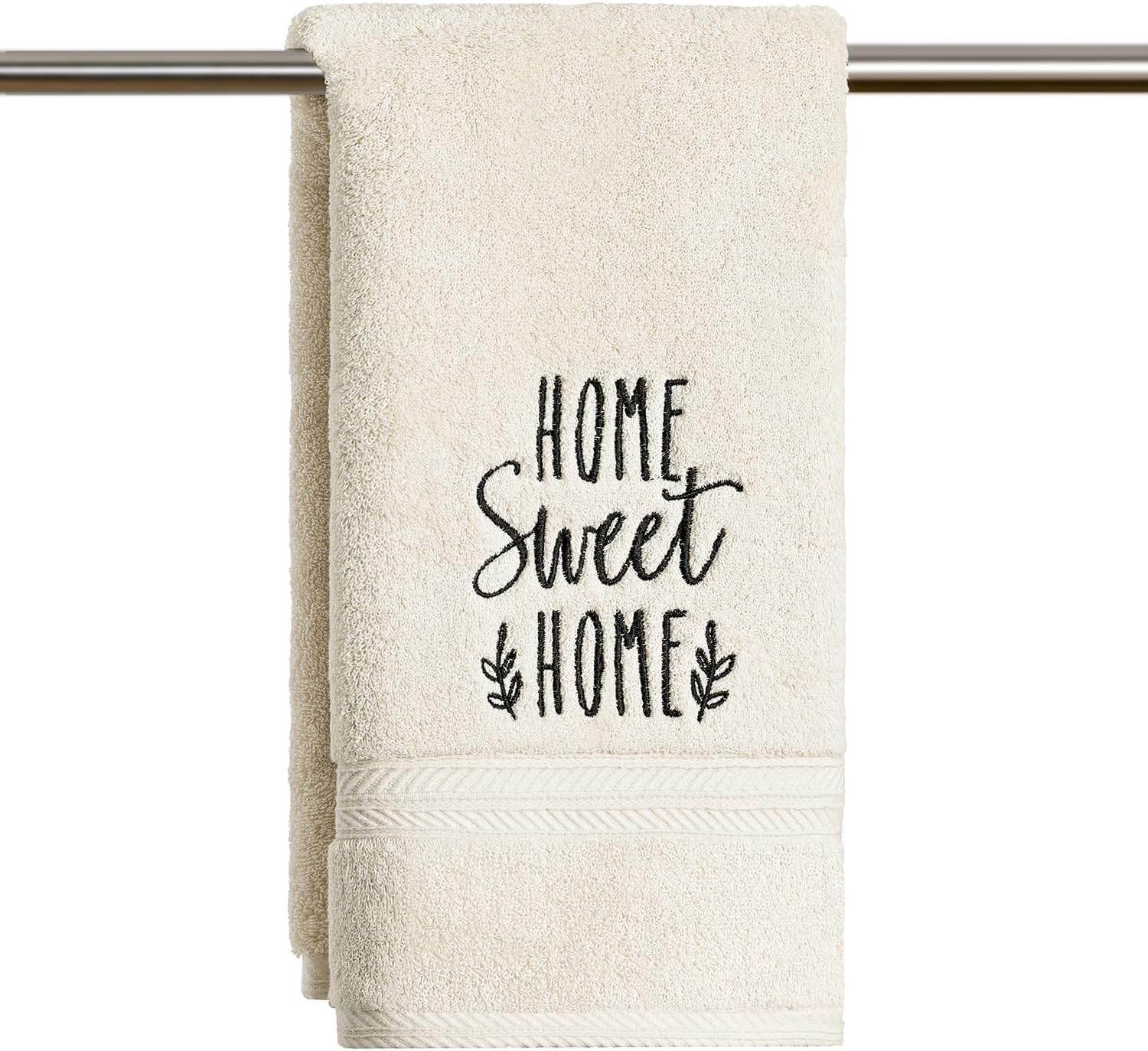 Artoid Mode 2 Pcs Sage Green Home Sweet Home Embroidered Hand Towels for Bathroom, Cotton Soft Absorbent Farmhouse Decor Towels, 13.7 x 29.5 Inch