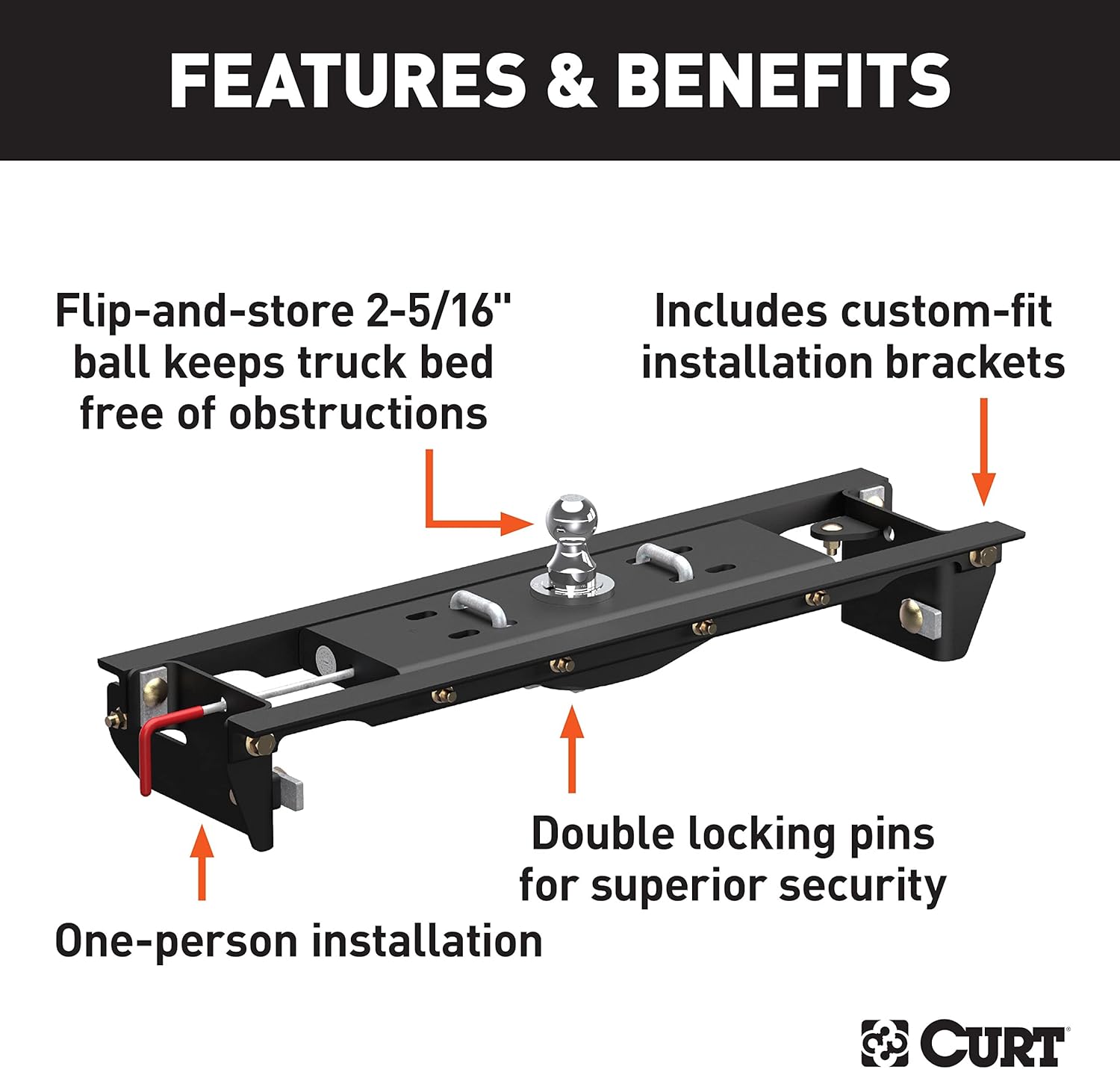 Double Lock EZr Gooseneck Hitch Kit with Brackets, Compatible with Select F-250, F-350