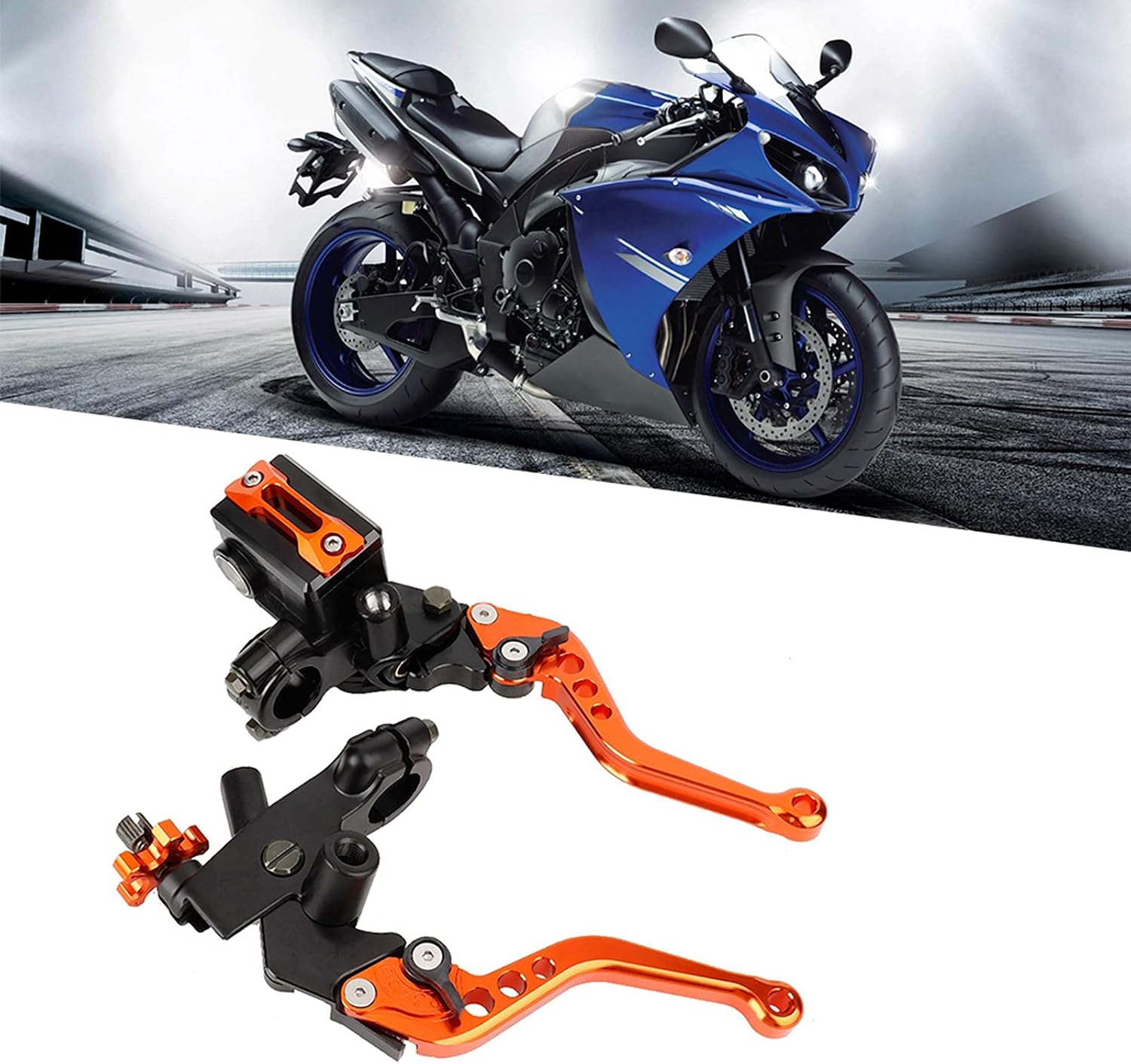 Longzhuo Motorcycle Brake Clutch Lever 1 Pair 7/8" 22mm Folding Levers Aluminum Alloy Universal for Honda Kawasaki Suzuki Yamaha, Adjustable Handlebar Brake Clutch Lever Left & Right Set (Orange)