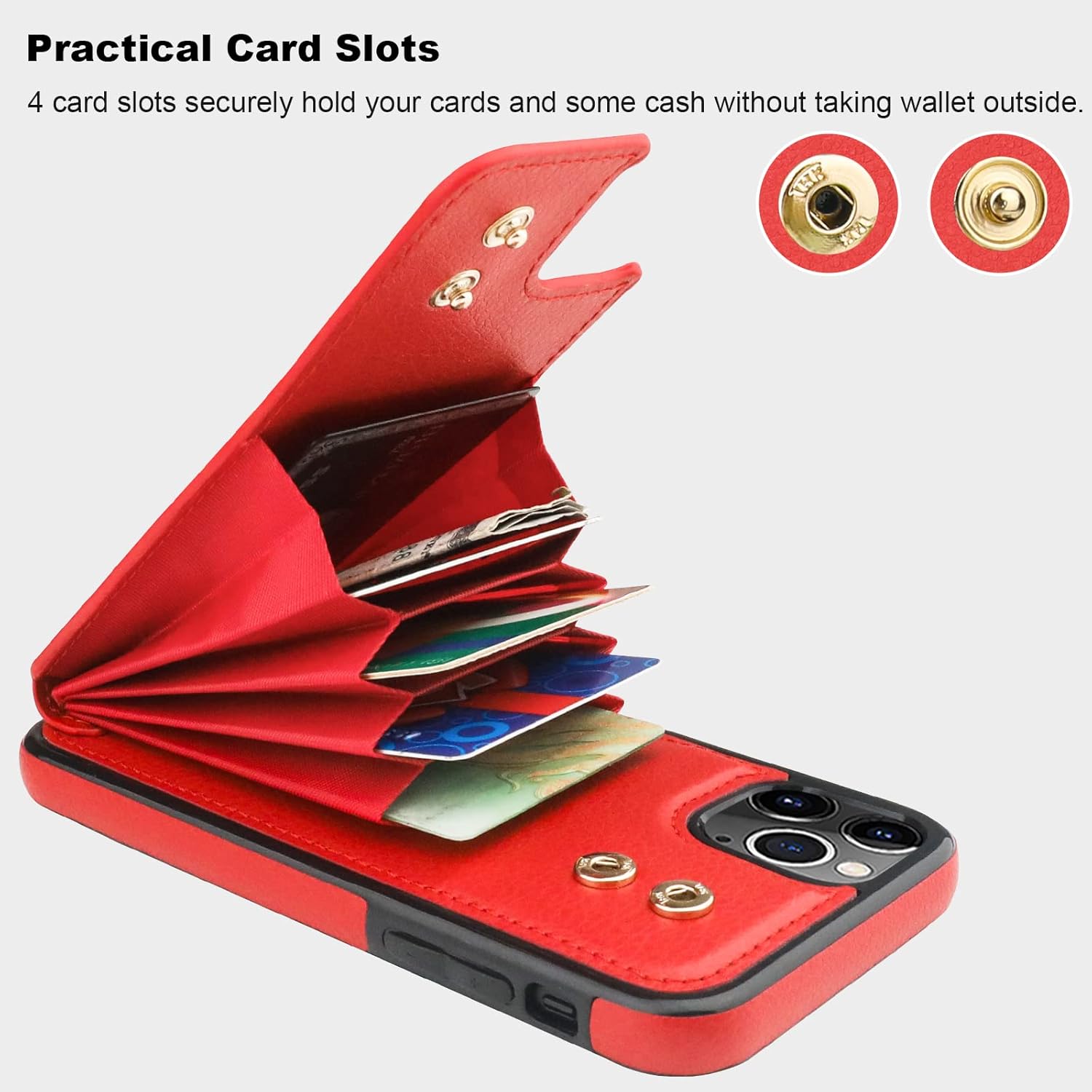 Folosu Compatible with iPhone 11 Pro Max Case Wallet with Card Holder, 360°Rotation Finger Ring Holder Kickstand Protective RFID Blocking PU Leather Double Buttons Flip Cover 6.5 Inch Red