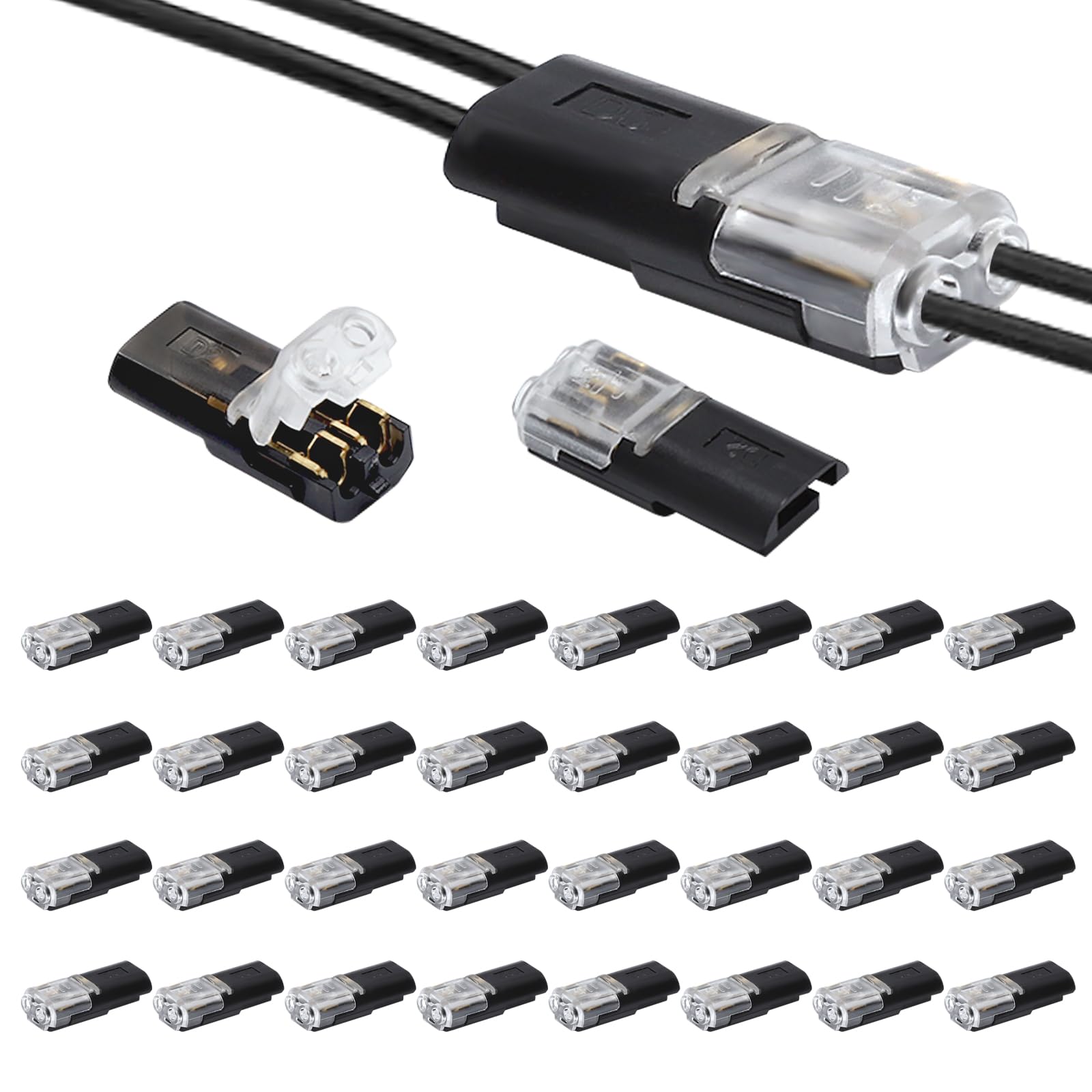 HENGBIRD 40 sztuk złączy kablowych 2-pinowych bez ściągania izolacji, złącze wtykowego 12V do samochodów LED, złącze kabli dla 18–22awg płaskich kabli, projekty DIY