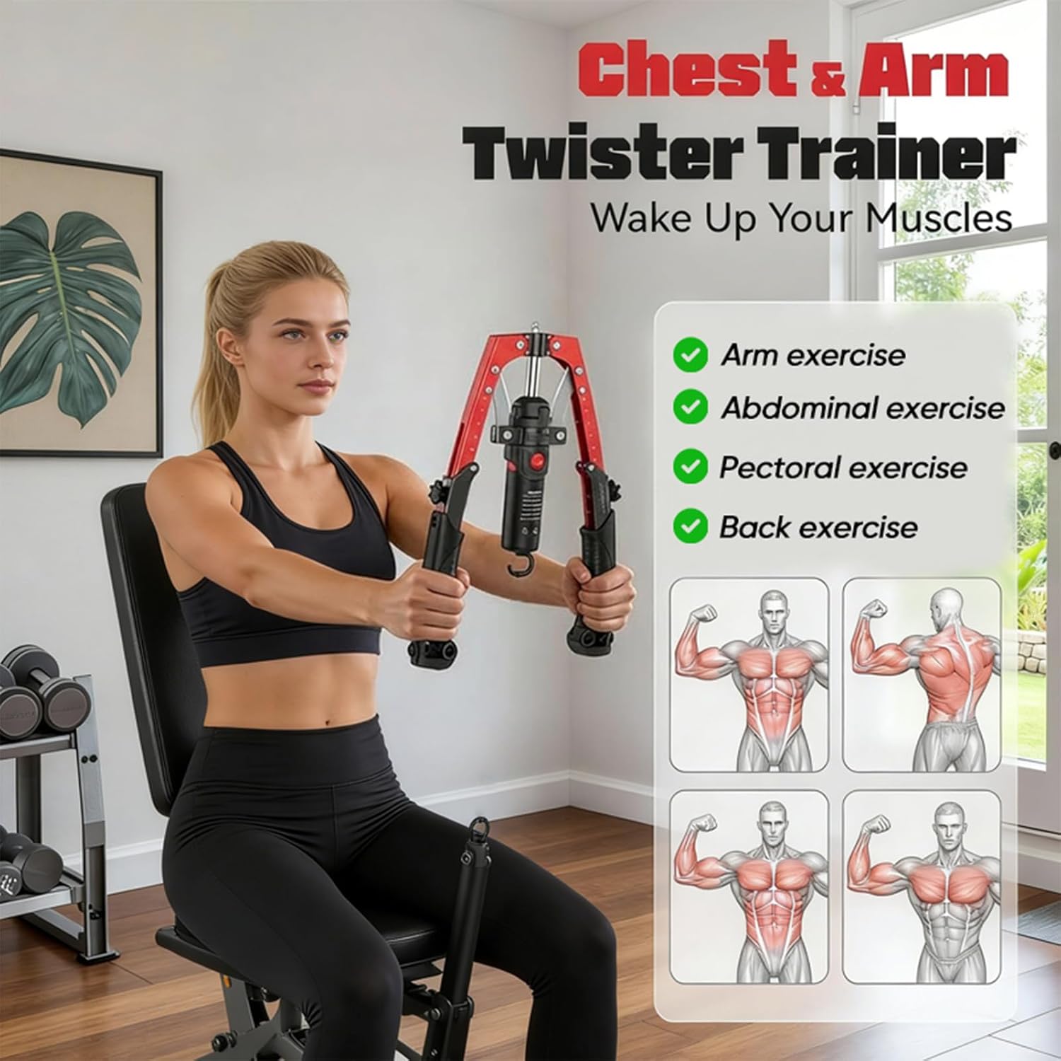 Twister Arm Exerciser, 3-in-1 Hydraulic arm Exerciser with Ab Roller Wheel, Adjustable 22-440lbs Home Gym for Full Body Strength Training for Men & Women
