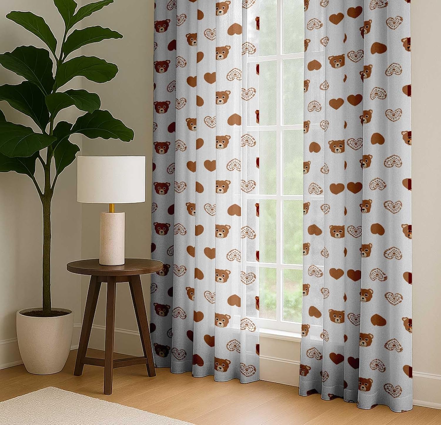 Cotton Curtains for Windows - 3-in-1 Rod Pocket/Back Tab Short Window Drapes - Light Filtering Cotton Canvas Panels - Set of 2, 52"x63" - Animal Face Print (White)