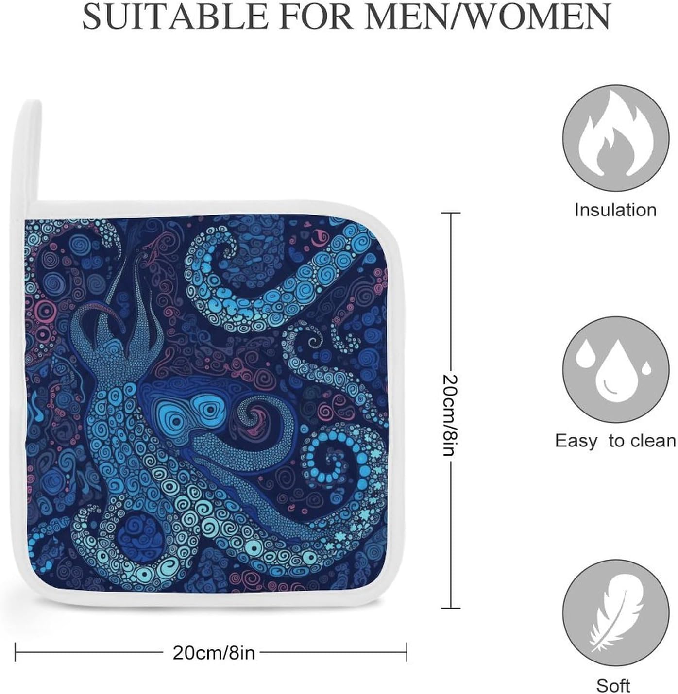 Blue Octopus Polyester Heat Resistant Pot Pad Non Slip Anti Scald Hot Dish Mat Reusable Table Protector for Kitchen Hot Pot Mat Wear Resistant Heat Proof Table Pad for Countertop Dining Room