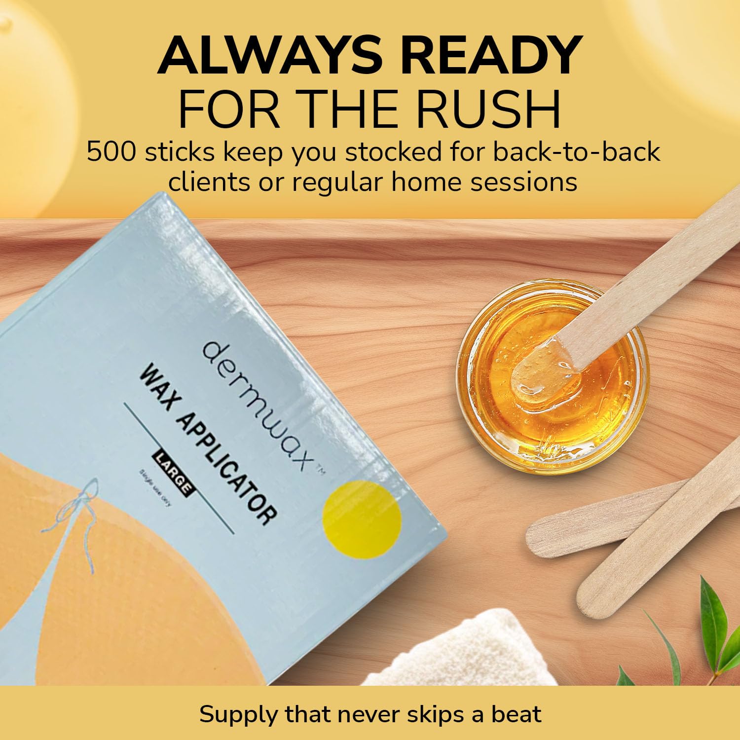 Dermwax Large Wax Applicator – Durable, Premium Birchwood Wax Sticks for Smooth, Even Application – Hygienic, Disposable Waxing Sticks for Professional or Personal Use – 6" x 3/4", Box of 500