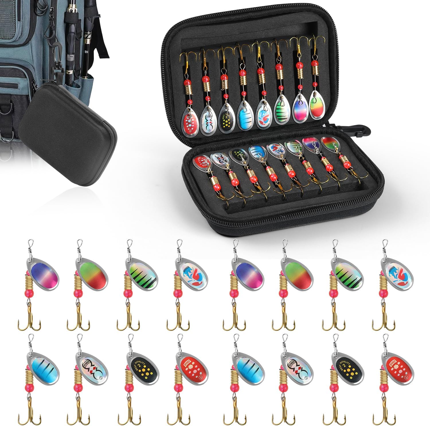 Syffvlo Fishing Lures Spinner Baits, 16 Pcs Hard Metal