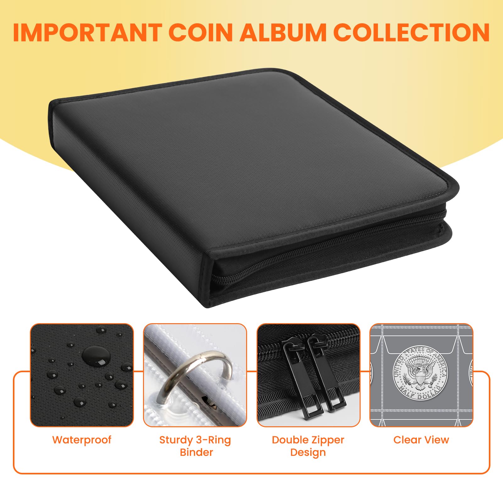 Soporte para colección de libros de monedas para coleccionistas – Álbum de colección de monedas ignífugo con 520 bolsillos y 36 fundas para almacenamiento de dinero para suministros de
