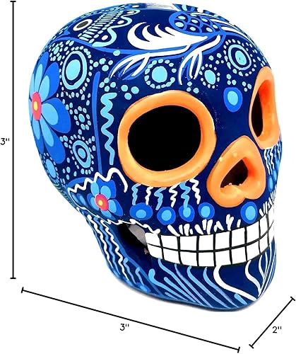 Miniatura 10 de ARTESANO Colección Auténtica Calavera De Azúcar Mexicana De Cerámica Coleccionable Pintada A Mano (Color Al Azar)  UNA Calavera mediana (3.15