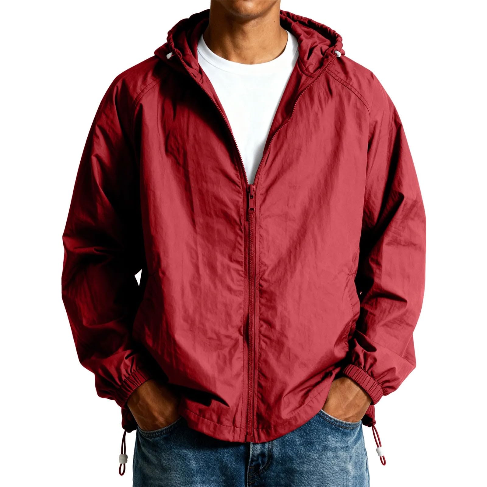 Giacca Uomo Primaverile Giacca Mezza Stagione Uomo Giubbotto Leggero Lunga Maniche con Zip Casual Giubbotto Estivo e Tasche Bomber Jacket con Cappuccio Antivento Sportiva Giubbino
