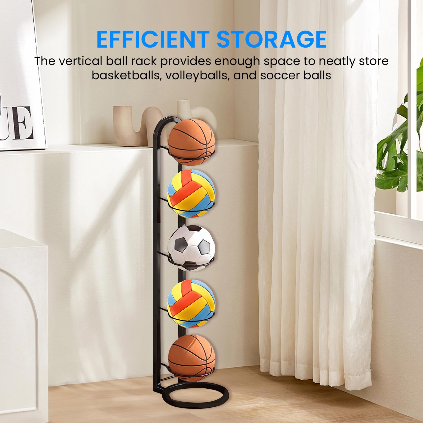 Estante de baloncesto de 5 niveles, soporte de pelota vertical, soporte extraíble, organizador de garaje para equipo deportivo de fútbol, voleibol